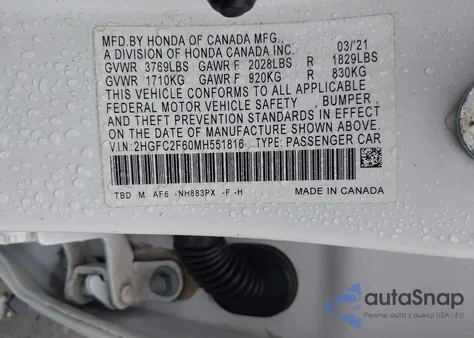 2021 Honda Civic Lx from USA, damaged, VIN 2HGFC2F60MH551816